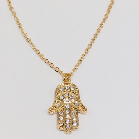 Rose gold Hamsa charm necklace crystal chain - Picture 2 of 8